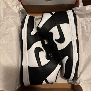 Nike Black and White Dunk Hightop Sneakers, New, Black and White.